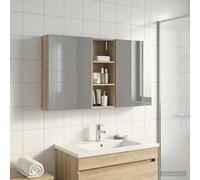 Mangloder Ensemble de Meubles de Salle de Bain 3 pièces en Bois d'ingénierie avec Miroir Double Face éclairage LED USB Rangement Mural Compact pour Salle de Bain Moderne