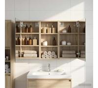 Mangloder Ensemble de Meubles de Salle de Bain 3 pièces en Bois d'ingénierie avec Miroir Double Face éclairage LED intégré Rangement Mural Compact pour Toilette, Serviettes, cosmétiques