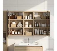 Mangloder Ensemble de Meubles de Salle de Bain 3 pièces en Bois d'ingénierie avec Miroir Double Face éclairage LED USB Rangement Mural Compact pour Toilette et cosmétiques