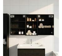 Mangloder Ensemble de Meubles de Salle de Bain 3 pièces en Bois d'ingénierie avec Miroir Double Faces éclairage LED USB Rangement Mural Compact pour Toilette et cosmétiques