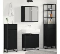 Mangloder Ensemble de meubles de salle de bain aspect chêne noir avec 6 portes, 12 étagères et miroir plat, matériau en bois, cadre en acier, montage mural pour salle de bain et WC d'invités