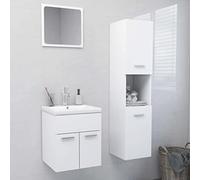 Mangloder Ensemble de meubles de salle de bain en bois blanc avec meuble sous lavabo, armoire haute et miroir, peu encombrant, avec espace de rangement et étagère pour salle de bain, toilettes