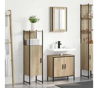 Mangloder Ensemble de meubles de salle de bain en bois marron avec miroir et étagère 3 pièces 60 x 30 x 60 cm Montage mural avec portes à charnières et poignées à barre pour salle de bain Espace de