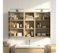 Mangloder Ensemble de Meubles de Salle de Bain Mural 3 pièces avec Miroir Double Faces éclairage LED Bois d'ingénierie Rangement Compact pour lavabo Vasque Armoire Porte et étagère