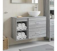 Mangloder Ensemble de mobilier de salle de bain 2 pièces Sonoma gris avec armoire, meuble lavabo vasque, rangement mural, tiroir, étagère, porte, niche, robinetterie, siphon pour organisation efficace