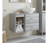 Mangloder Ensemble de mobilier de Salle de Bain 2 pièces Sonoma Gris avec Meuble lavabo Mural, Armoire de Rangement, tiroirs, étagère, robinetterie et Siphon pour intérieur Moderne
