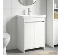 Mangloder Ensemble de mobilier de Salle de Bain Blanc 61 x 40 x 84,5 cm avec Armoire, Colonne, tiroirs, étagères, Miroir Compact, robinetterie et Siphon pour intérieur Moderne et organisé