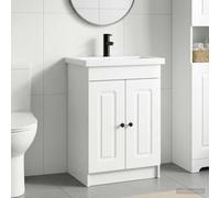Mangloder Ensemble de mobilier de salle de bain blanc brillant avec lavabo intégré armoire rangement colonne porte étagère niche suspendu mural sous plan toilette robinetterie siphon pour organisation