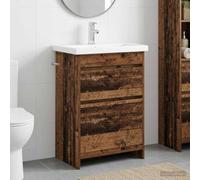 Mangloder Ensemble de mobilier de Salle de Bain en Bois Ancien avec lavabo intégré, Armoire, tiroirs, étagères murales, Colonne Suspendue, robinetterie et Siphon pour Espace Moderne et Pratique