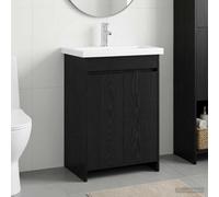 Mangloder Ensemble de mobilier de Salle de Bain en Bois d'ingénierie Chêne Noir avec Armoire, Colonne, tiroirs, Porte, étagère, Miroir Compact, robinetterie et Siphon pour intérieur