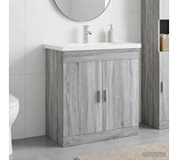 Mangloder Ensemble de mobilier de Salle de Bain Sonoma Gris en Bois d'ingénierie avec lavabo intégré, robinetterie, Grand Espace de Rangement, Porte, tiroirs, étagères, Mural