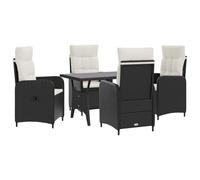 Mangloder Ensemble de Repas extérieur 5 pièces en polyrotin Noir et Blanc crème avec Table 120x70 cm et chaises inclinables réglables pour Jardin terrasse Salon