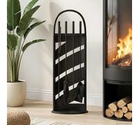 Mangloder Ensemble d'ustensiles de cheminée 5 pièces en Acier Noir pour Nettoyage et Entretien du Foyer poêle bûche Braise Support Rangement Pratique