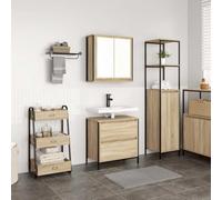 Mangloder Ensemble Meuble Salle Bain 2 pcs Bois d'ingénierie chêne Sonoma avec Miroir intégré et tiroir Coulissant, Rangement Mural Suspendu pour lavabo, Armoire sous Vasque Pratique et