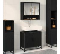 Mangloder Ensemble Meuble Salle Bain 2 pcs chêne Noir Bois d'ingénierie Miroir Mural Armoire sous évier Rangement Moderne pour sdb Toilette buanderie