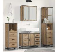 Mangloder Ensemble Meuble Salle Bain 3 pcs chêne Artisanal Bois d'ingénierie avec Miroir Colonne et Armoire sous Vasque Rangement tiroir Porte Mural Suspendu pour Toilette Douche buanderie