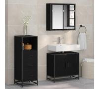 Mangloder Ensemble Meuble Salle Bain 3 pcs chêne Noir Bois d'ingénierie avec Miroir Colonne sous lavabo Rangement tiroir Porte Mural pour sdb Toilette buanderie Douche aménagée