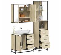 Mangloder Ensemble Meuble Salle Bain 3 pcs chêne Sonoma avec Armoire Miroir, Meuble Vasque, Colonne de Rangement Mural pour sdb, Toilette, buanderie, et Organisation optimale