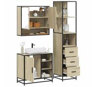 Mangloder Ensemble Meuble Salle Bain 3 pcs chêne Sonoma avec Armoire Miroir, Meuble Vasque, Colonne Rangement Mural, idéal pour sdb, Toilette, buanderie, aménagement Pratique