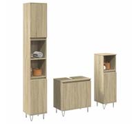 Mangloder Ensemble Meuble Salle Bain 3 pcs chêne Sonoma Bois d'ingénierie avec Armoire, Vasque, Colonne Rangement Mural Pieds Fer pour Toilette Douche buanderie