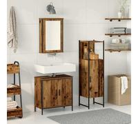 Mangloder Ensemble Meuble Salle Bain 3 pcs en Bois d'ingénierie Marron avec Miroir Plan et Porte affleurante, Rangement Mural pour sdb, Toilette, buanderie et Douche