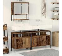 Mangloder Ensemble Meuble Salle Bain 3 pcs Marron Bois d'ingénierie avec Miroir et étagère, Rangement Suspendu Mural pour lavabo Vasque, idéal pour sdb et buanderie