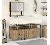 Mangloder Ensemble Meuble Salle Bain 3 pièces Marron Bois d'ingénierie avec Miroir et étagère Murale pour Rangement sous lavabo et Organisation Toilette