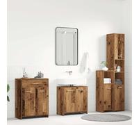 Mangloder Ensemble Meuble Salle Bain 4 pcs Bois d'ingénierie Couleur Vieux Bois avec Vasque Rangement tiroir Porte Colonne Miroir pour sdb WC Douche buanderie Mural