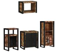 Mangloder Ensemble Meuble Salle Bain 4 pcs Bois recyclé Solide avec tiroirs Portes murales et étagères, mobilier Rangement pour sdb, lavabo, Douche, Toilette, buanderie
