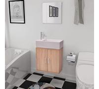 Mangloder Ensemble Meuble Salle Bain Trois pièces Beige avec Armoire lavabo Mural, Miroir carré 40x40 cm, lavabo céramique 48x25x15 cm, Rangement Suspendu pour Toilette et Douche