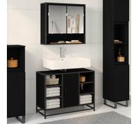 Mangloder Ensemble Meuble Salle de Bain 2 pcs chêne Noir avec Miroir Mural et Cabinet lavabo 80x33x60 cm Rangement sous Placard tiroir Suspendu Design Moderne