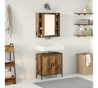 Mangloder Ensemble Meuble Salle de Bain 2 pcs en Bois d'ingénierie Marron avec Miroir et étagères, Meuble sous-Vasque 60x30x60 cm, Armoire Murale 60x16x60 cm