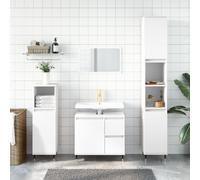 Mangloder Ensemble Meuble Salle de Bain 3 pcs Blanc Bois d'ingénierie avec Armoire Haute et Basse, Meuble-lavabo Stable et spacieux pour Rangement sous Vasque, idéal pour sdb, Toilette