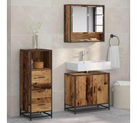Mangloder Ensemble Meuble Salle de Bain 3 pcs Bois Ancien avec Miroir, Armoire lavabo et Colonne Rangement Mural Suspendu, tiroir et Porte pour et aménagement sdb