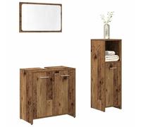 Mangloder Ensemble Meuble Salle de Bain 3 pcs Bois d'ingénierie Vieux Bois avec Miroir, Meuble lavabo 60x33x60 cm, Colonne 30x30x95 cm, Rangement Pratique pour sdb, Douche, buanderie