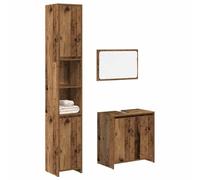 Mangloder Ensemble Meuble Salle de Bain 3 pièces Bois d'ingénierie Vieux Bois avec Armoire Colonne Miroir lavabo Vasque Rangement Suspendu tiroir Porte pour sdb Toilette buanderie