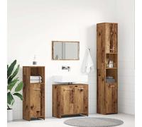 Mangloder Ensemble Meuble Salle de Bain 4 pcs Bois d'ingénierie Vieux Bois avec Miroir Colonne Armoire sous lavabo Rangement Suspendu pour sdb Toilette buanderie