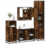 Mangloder Ensemble Meuble Salle de Bain 4 pcs chêne fumé Bois d'ingénierie avec Armoire Miroir Colonne Vasque Rangement Mural pour sdb Toilette