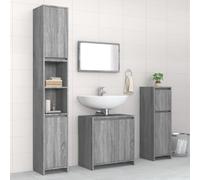 Mangloder Ensemble Meuble Salle de Bain 4 pcs Sonoma Gris Bois d'ingénierie avec Miroir 60x45 cm Armoire Haute 30x30x183,5 cm Rangement Pratique pour sdb Toilette buanderie