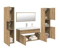 Mangloder Ensemble Meuble Salle de Bain 5 pcs Bois d'ingénierie chêne Artisanal avec Vasque lavabo Miroir Armoire Colonne Rangement Mural pour sdb Toilette Douche buanderie
