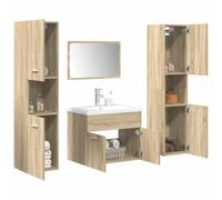 Mangloder Ensemble Meuble Salle de Bain 5 pcs chêne Sonoma avec lavabo céramique Miroir Bois d'ingénierie Armoire Colonne Rangement Suspendu pour sdb Toilette Douche buanderie
