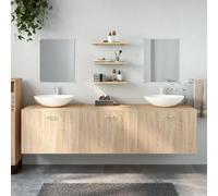 Mangloder Ensemble Meuble Salle de Bain 6 pcs chêne Bois d'ingénierie Armoire Vasque Murale Miroir étagère Rangement Suspendu Gain Place pour sdb Toilette buanderie Douche