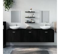 Mangloder Ensemble Meuble Salle de Bain 6 pcs Noir Bois d'ingénierie Armoire Vasque Murale Miroir étagère Rangement Suspendu pour Toilette Douche buanderie
