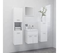 Mangloder Ensemble Meuble Salle de Bain Blanc en aggloméré avec lavabo encastré, Miroir, Armoire Haute, Armoire Basse, Colonne de Rangement, Design Contemporain pour sdb, Toilette, buanderie