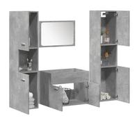 Mangloder Ensemble Meuble Salle de Bain Gris béton 4 pièces Bois d'ingénierie Armoire Vasque Miroir Colonne Rangement Mural pour Toilette Douche buanderie