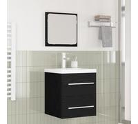 Mangloder Ensemble mobilier Salle de Bain 2 pcs chêne Noir Bois d'ingénierie avec Miroir, Meuble sous lavabo 41x38,5x46 cm, Rangement Suspendu, tiroir Pratique pour sdb, Toilette, buanderie
