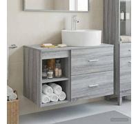 Mangloder Ensemble mobilier Salle de Bain 2 pièces Sonoma Gris avec Meuble lavabo Vasque, Armoire Rangement Mural, Colonne tiroir, Porte, étagère, Niche, Miroir Compact, robinetterie et Siphon