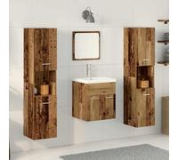 Mangloder Ensemble mobilier Salle de Bain 4 pcs Bois Ancien avec Miroir Colonne Suspendu et Rangement Mural Pratique pour sdb Toilette Douche buanderie
