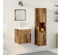 Mangloder Ensemble mobilier Salle de Bain 4 pcs Bois Ancien avec Miroir Plan, Armoire Colonne, étagères suspendues et Rangement sous lavabo pour sdb, Douche, buanderie
