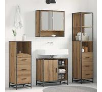Mangloder Ensemble mobilier Salle de Bain 4 pcs chêne Artisanal Bois d'ingénierie avec Miroir Vasque Colonne tiroir Rangement Mural pour sdb Toilette buanderie